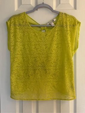 Forever 21 Y2K Yellow Lime Lace Overlay Top Size Small